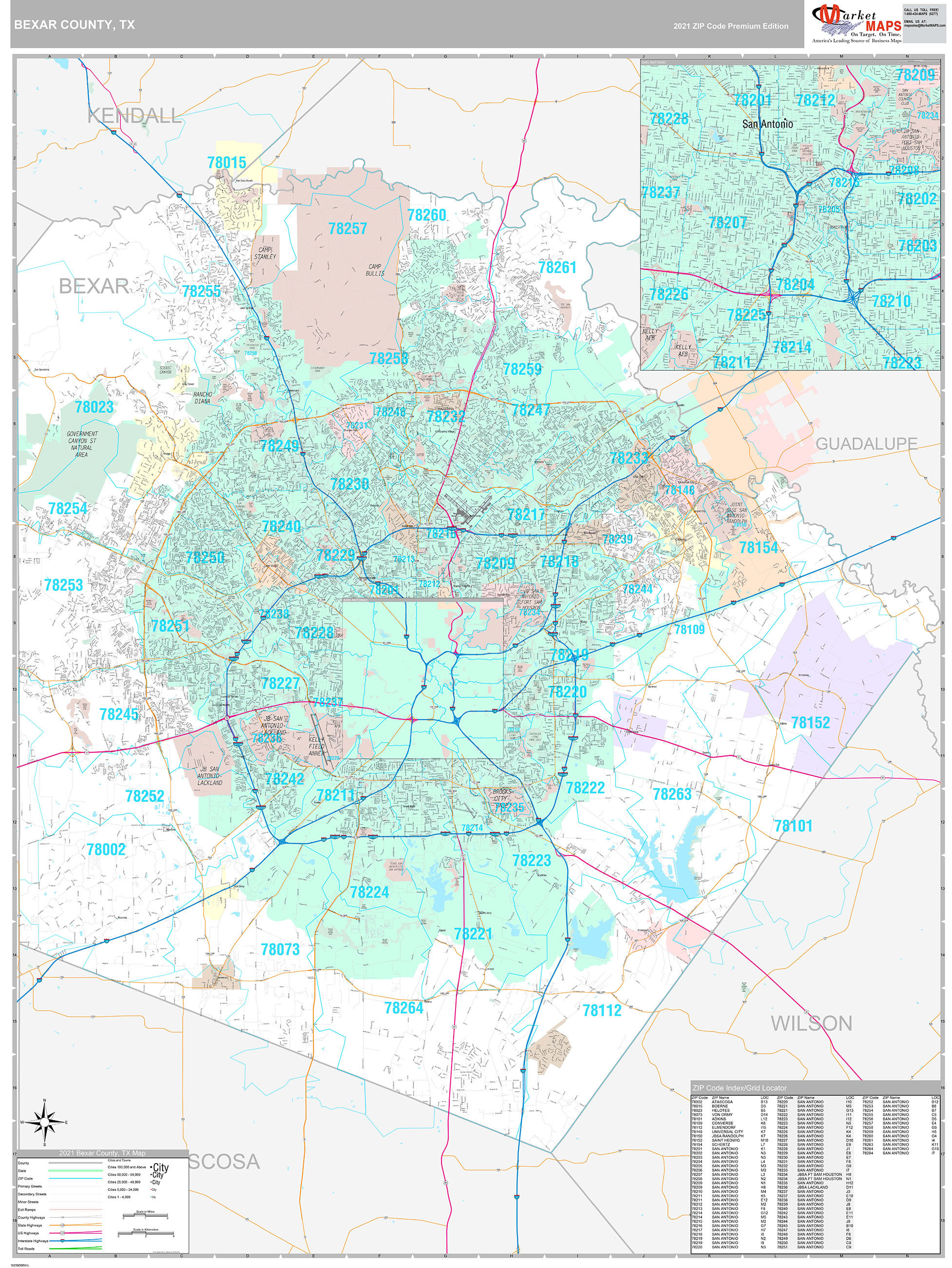 Bexar County Wall Map Premium Style