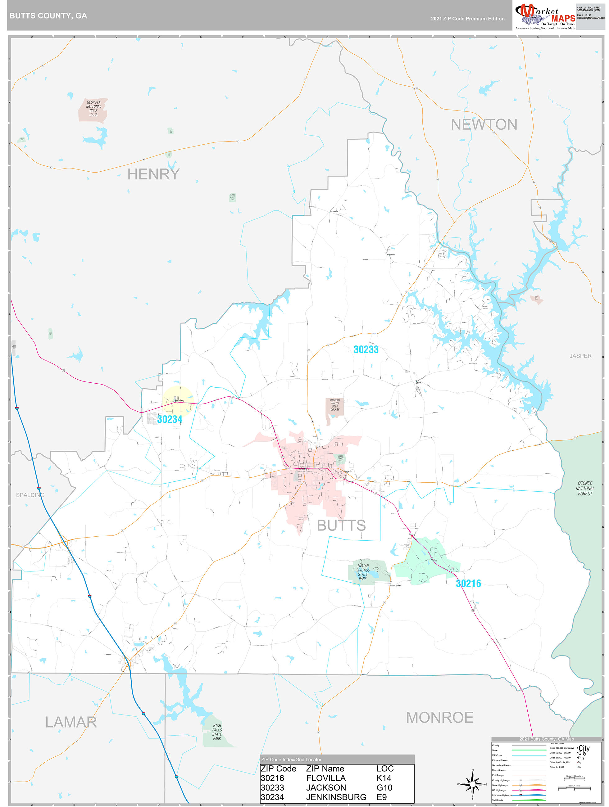 Butts County Wall Map Premium Style - marketmaps.com