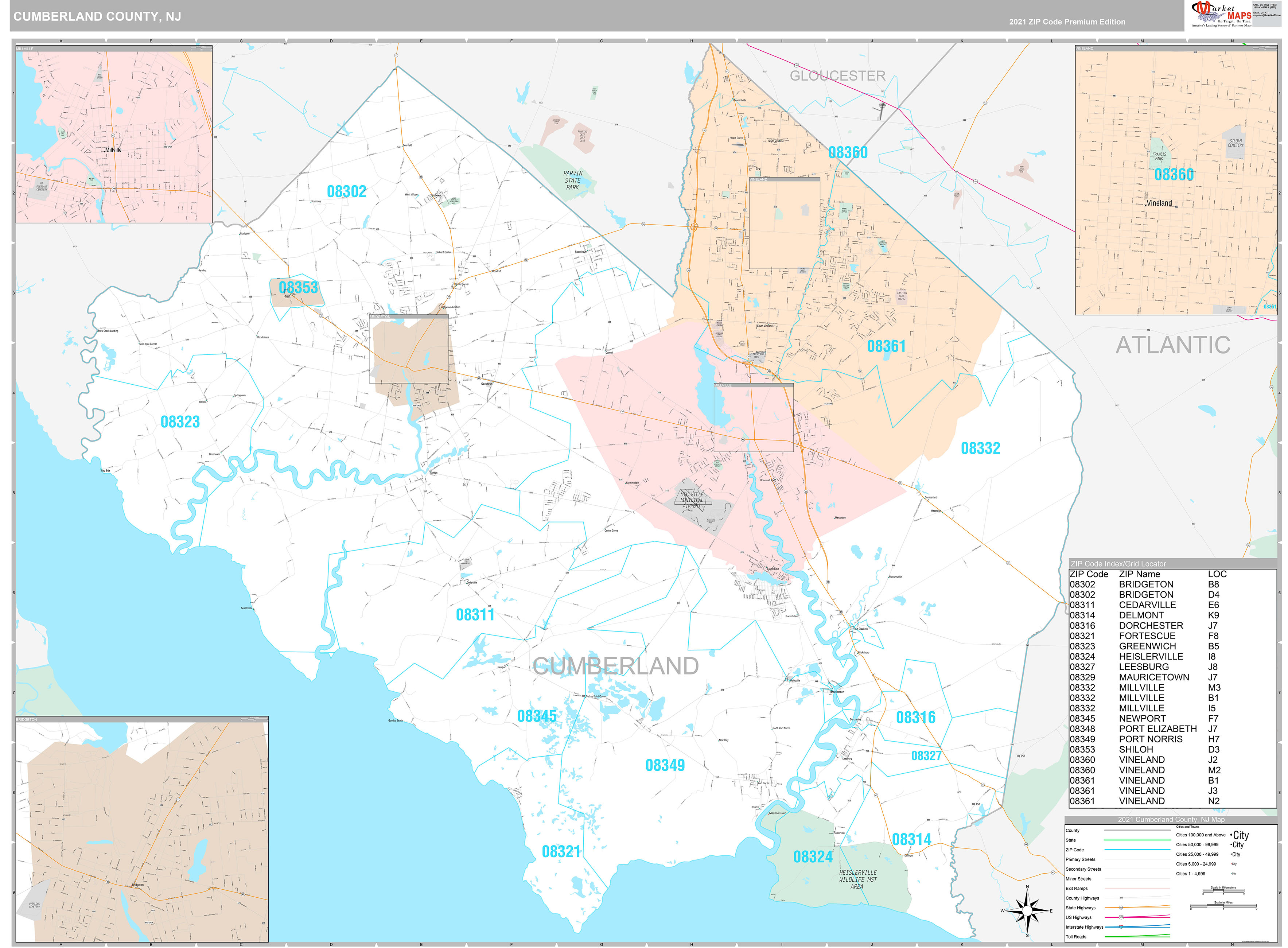 Cumberland County Wall Map Premium Style