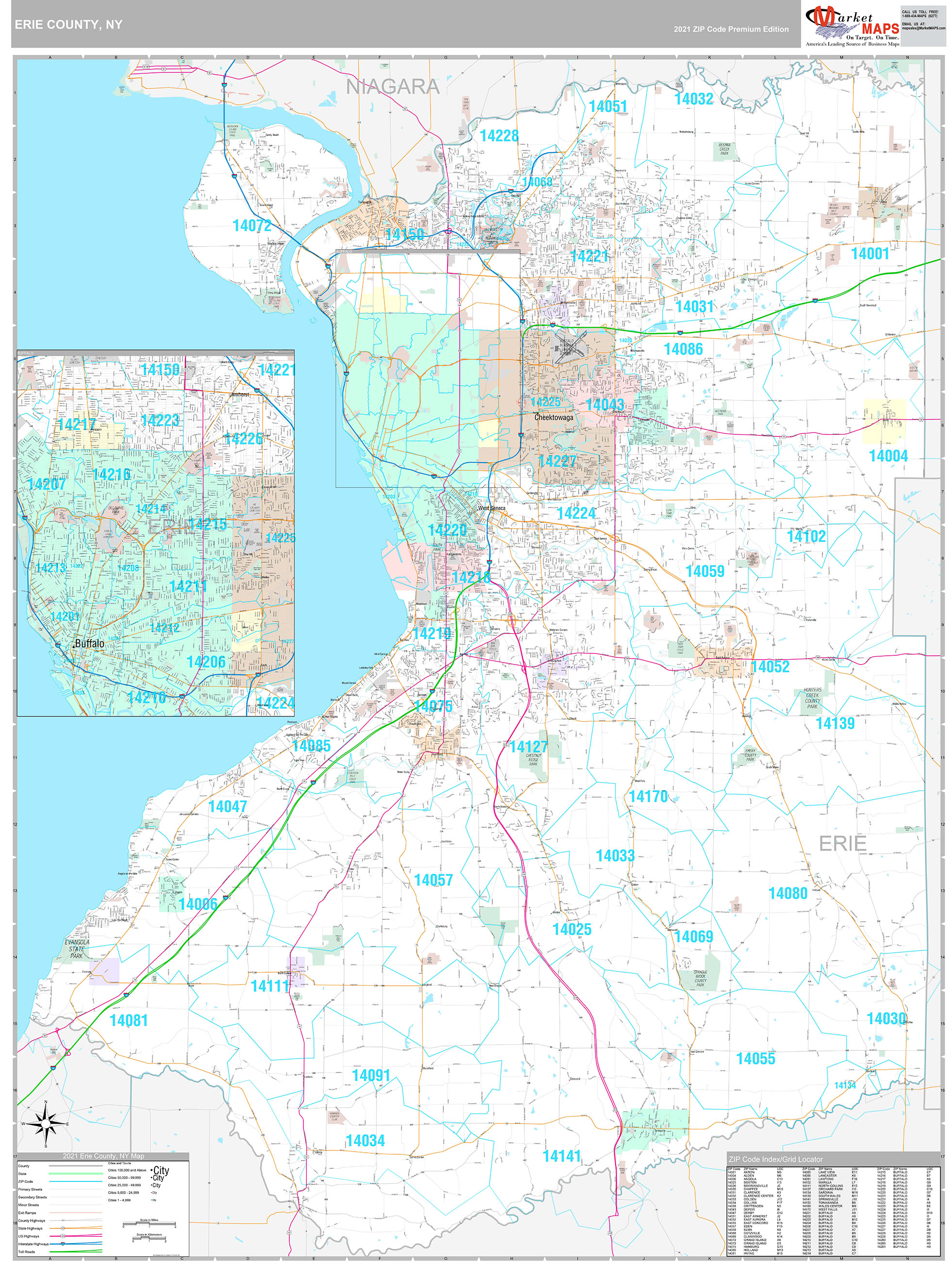 Erie County Wall Map Premium Style