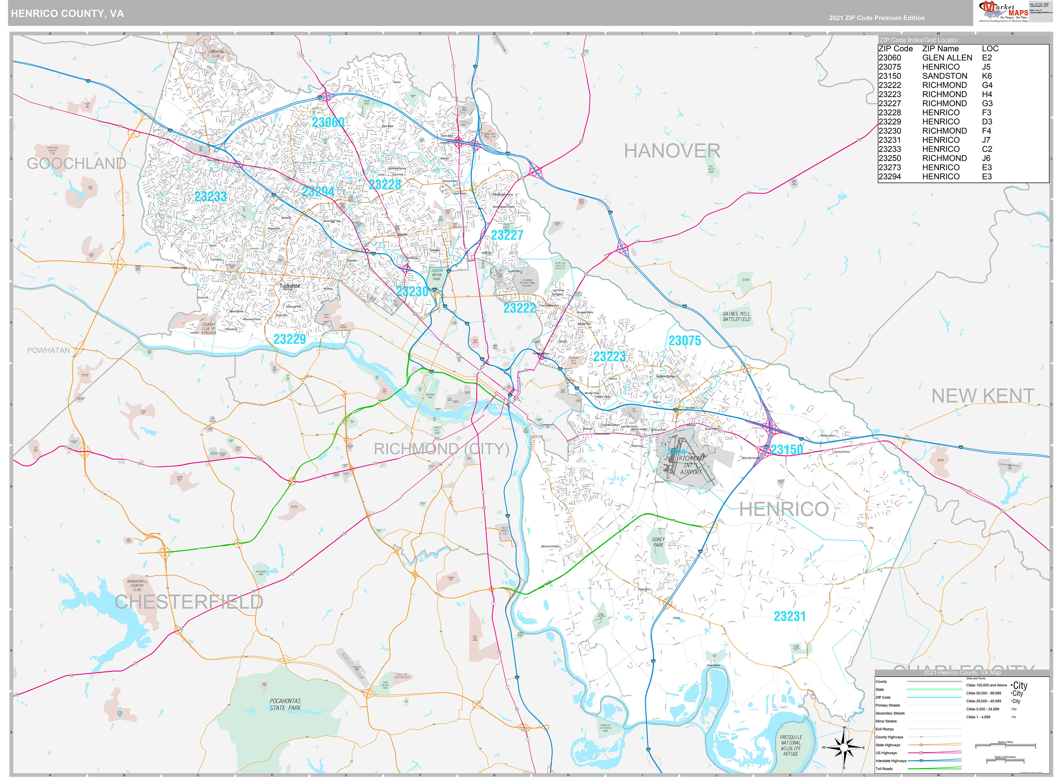 Henrico County Wall Map Premium Style