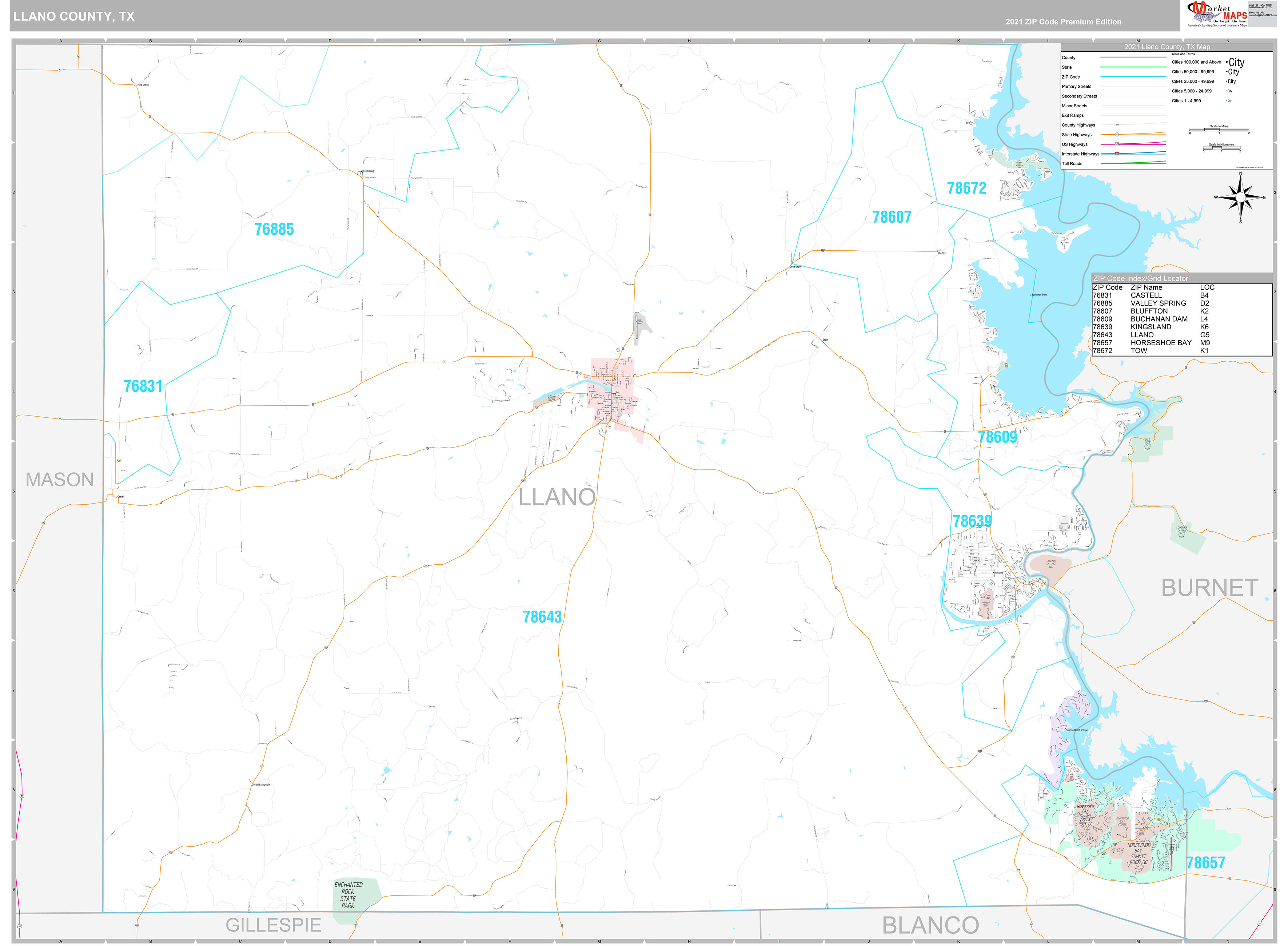 Llano County Wall Map Premium Style