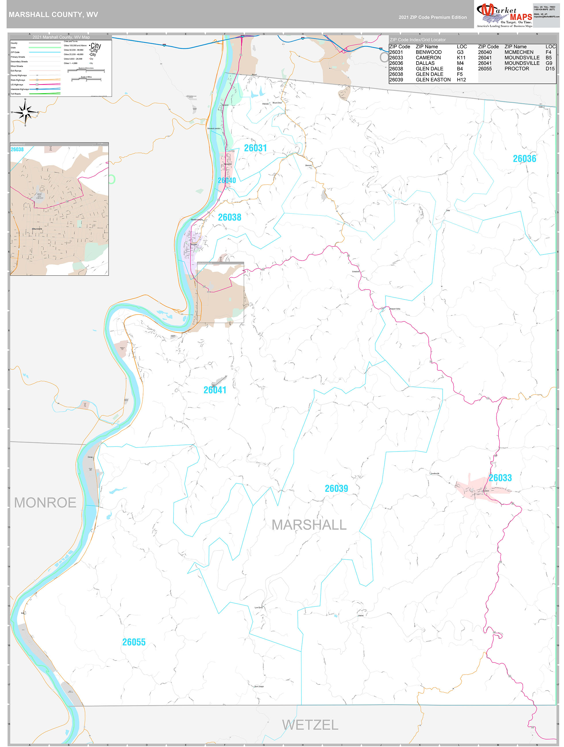 Marshall County Wall Map Premium Style - marketmaps.com