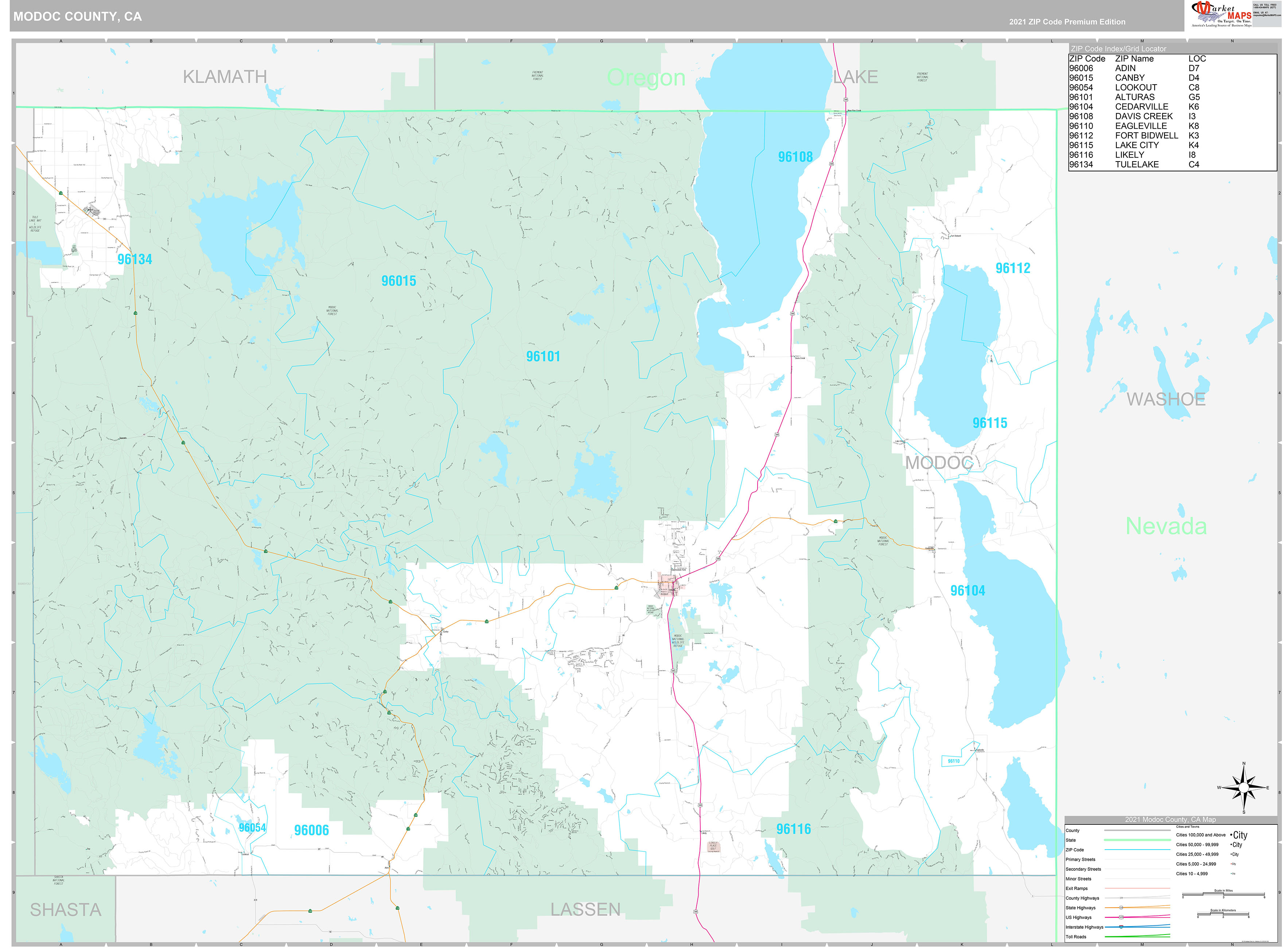 Modoc County Wall Map Premium Style