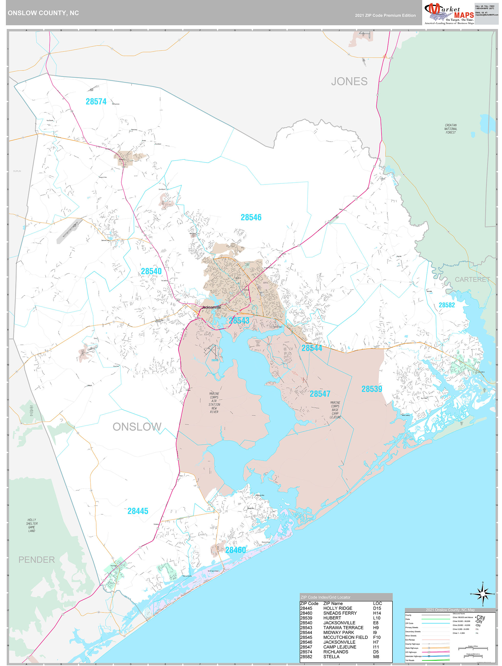 Onslow County Wall Map Premium Style