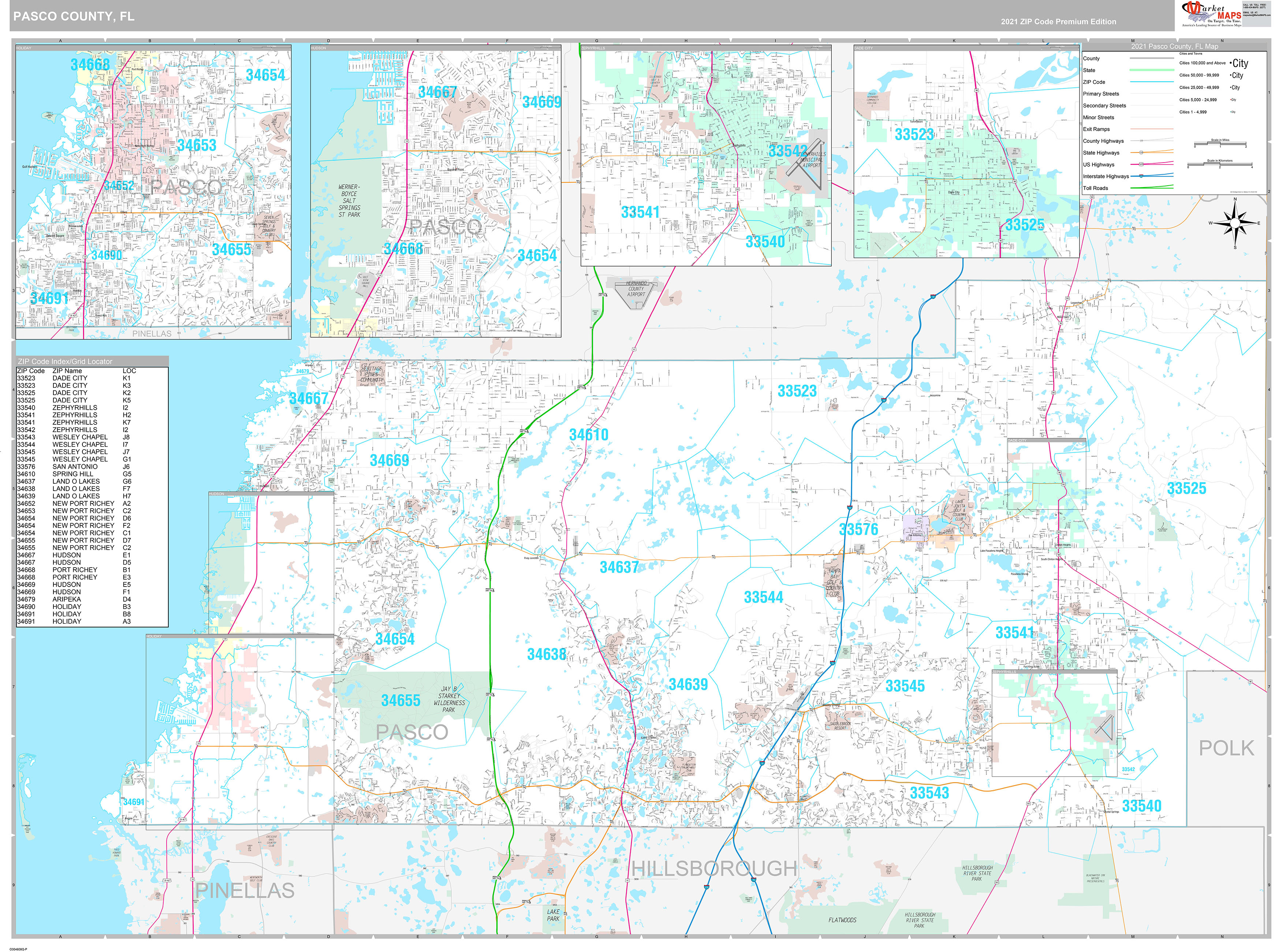 Pasco County Wall Map Premium Style