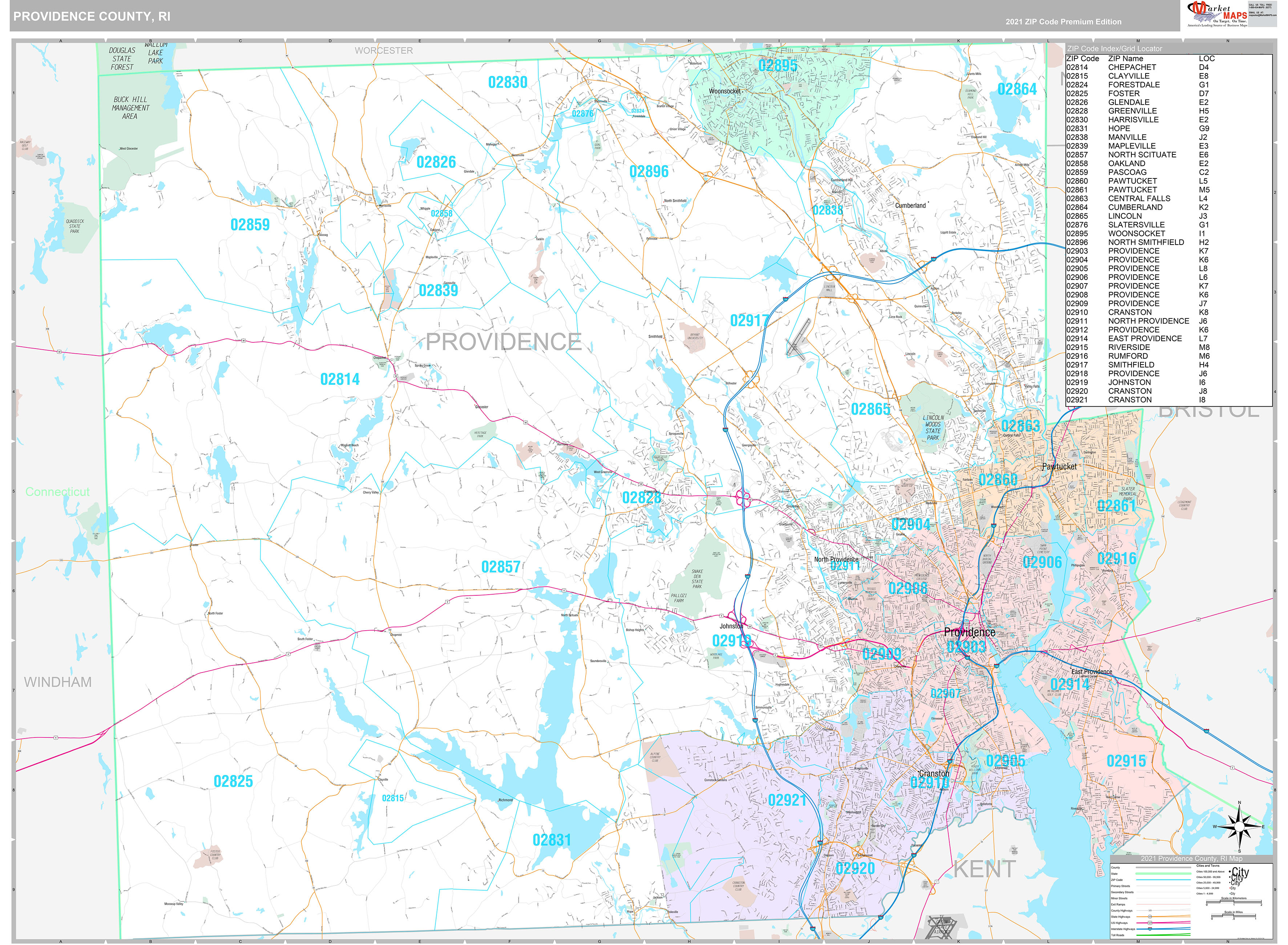 Providence County Wall Map Premium Style - Marketmaps.com