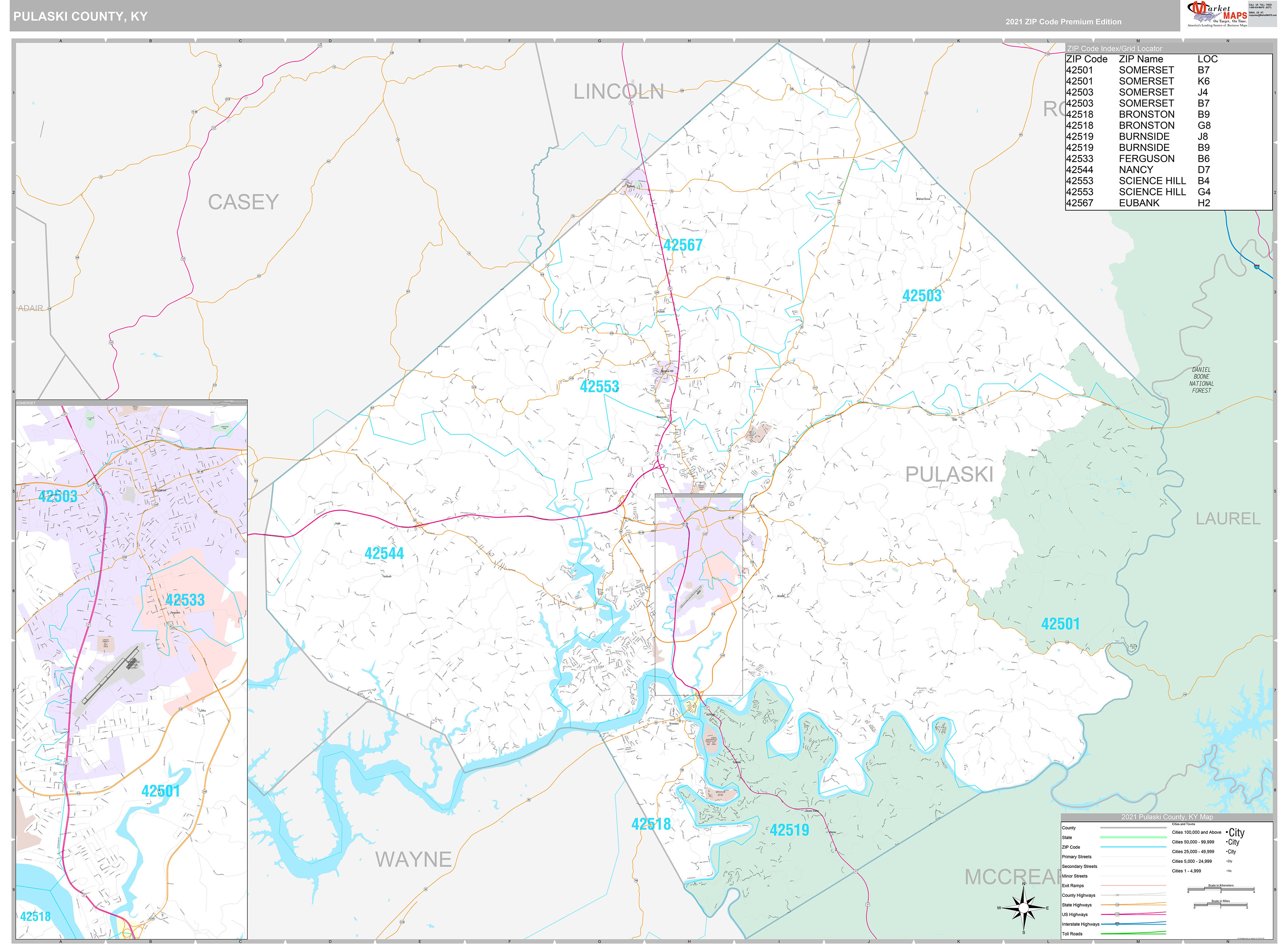 Pulaski County Wall Map Premium Style