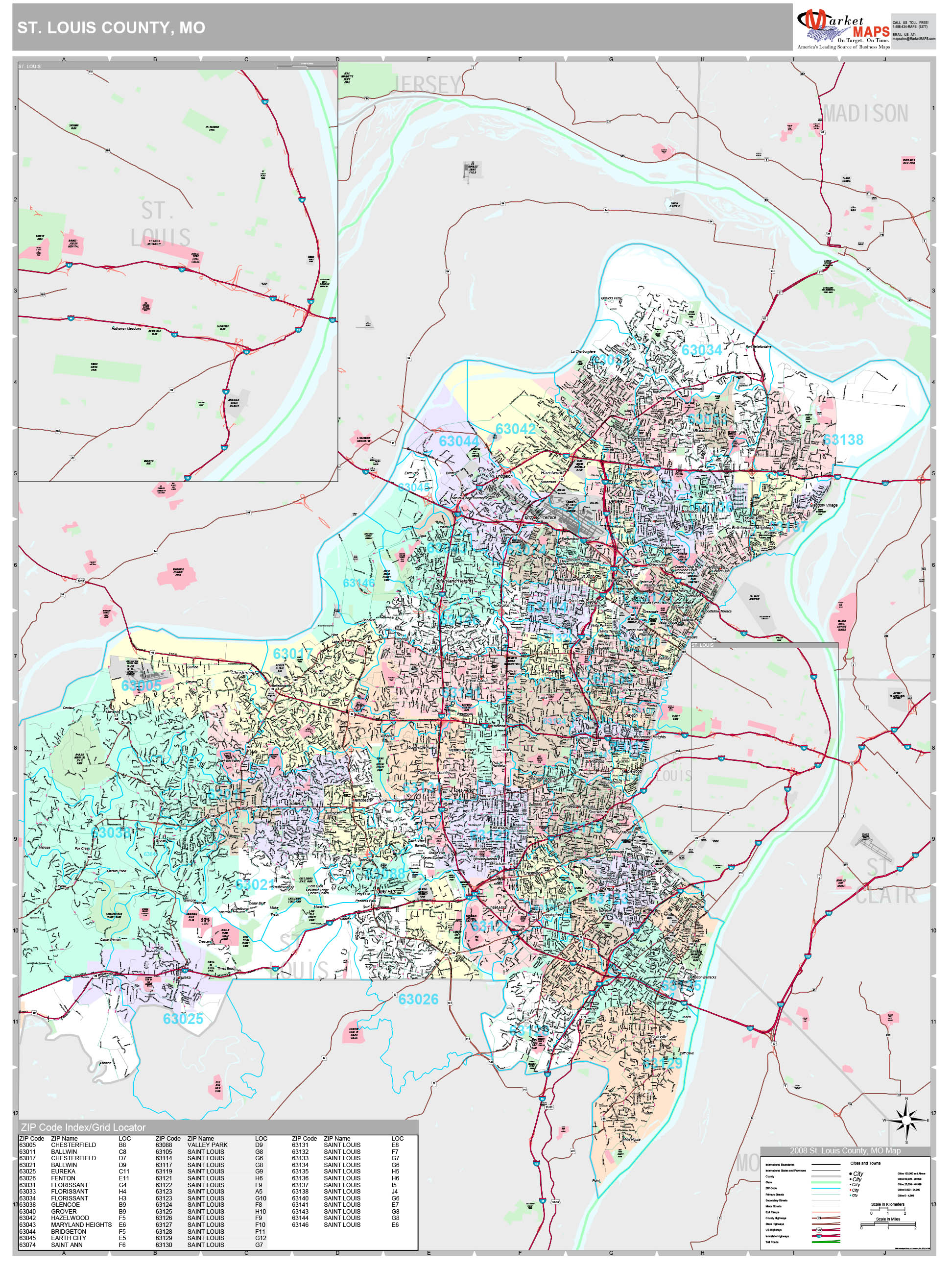 St. Louis County Wall Map Premium Style