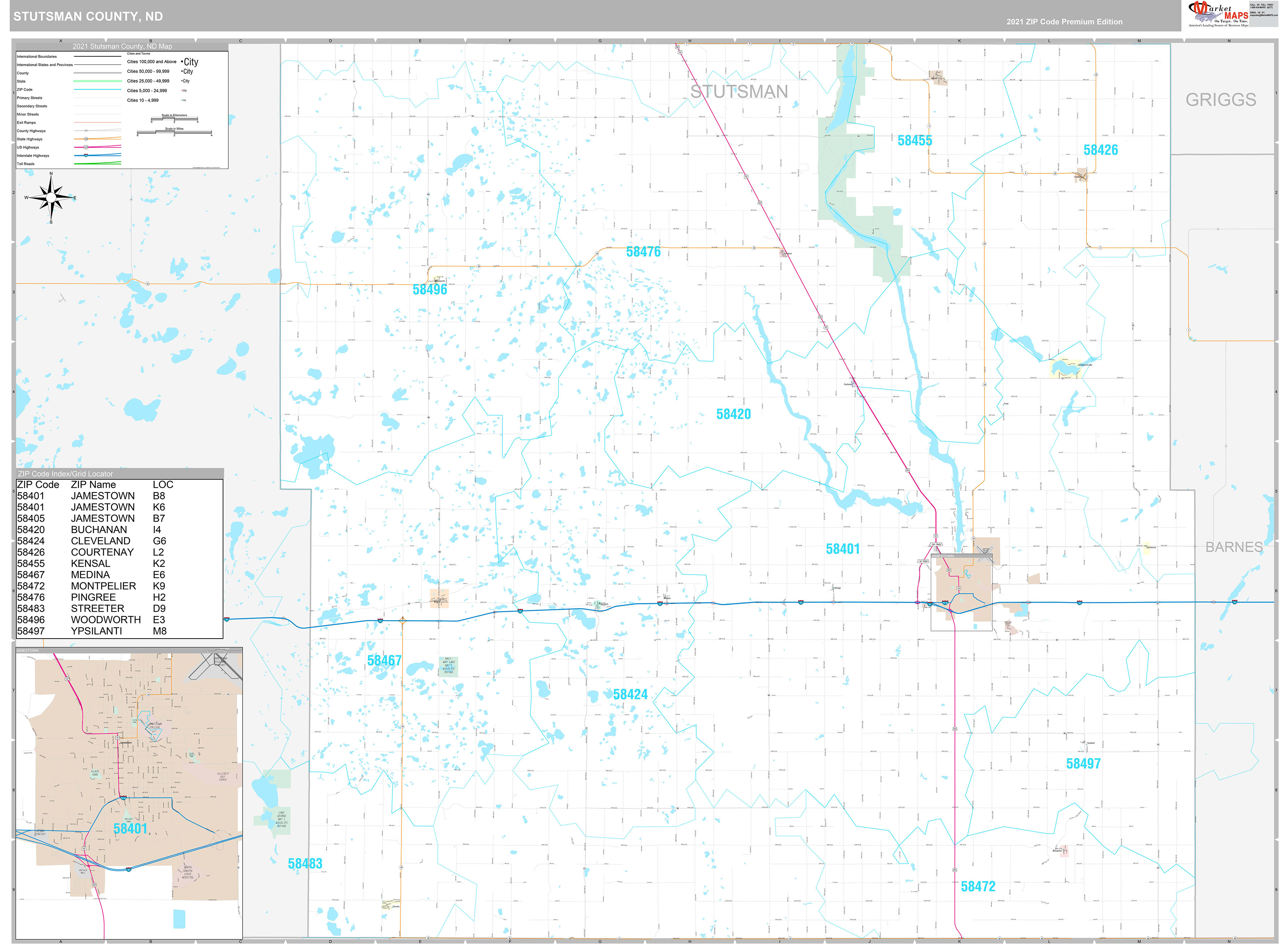 Stutsman County Wall Map Premium Style