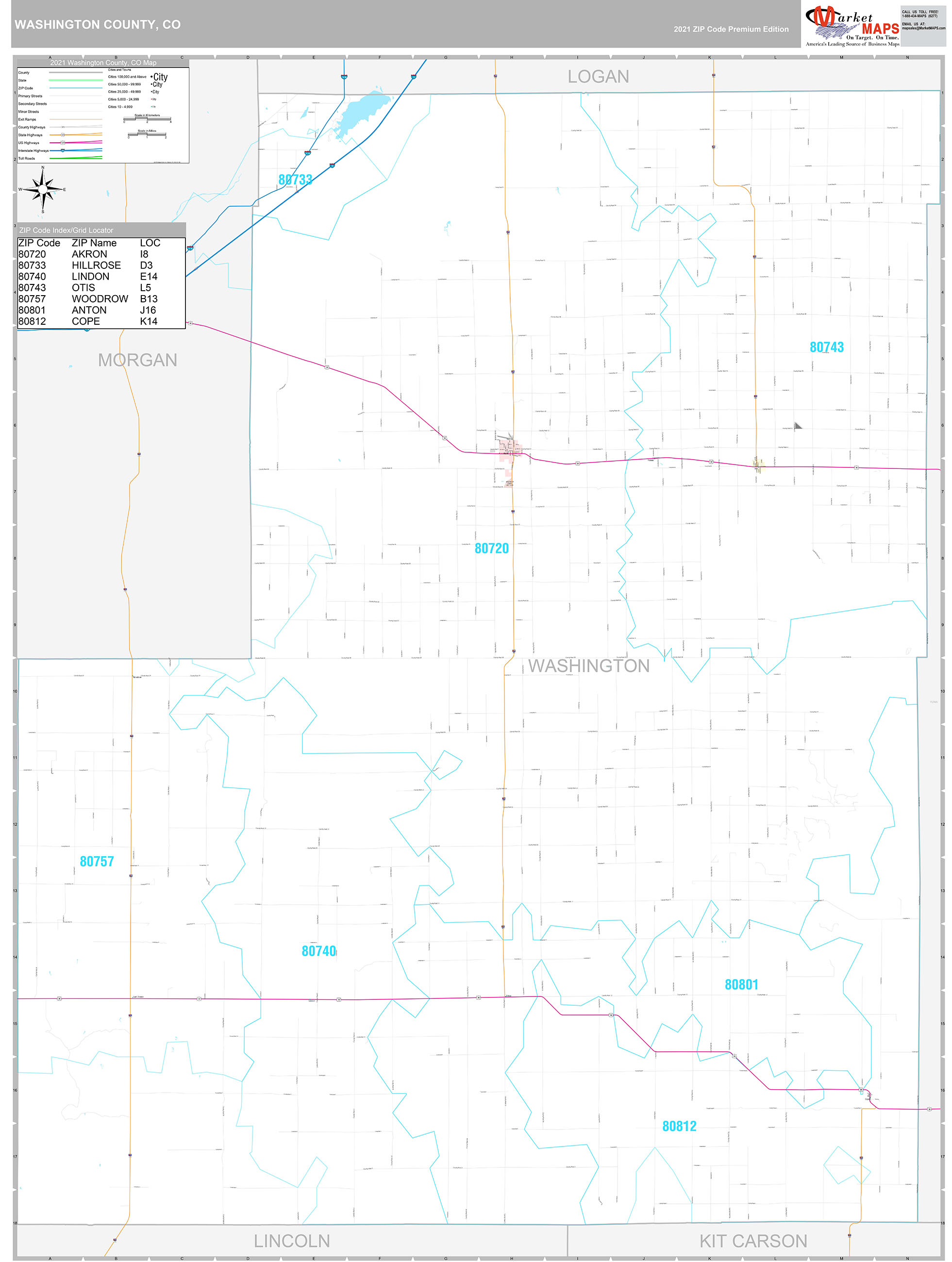 Washington County Wall Map Premium Style - marketmaps.com