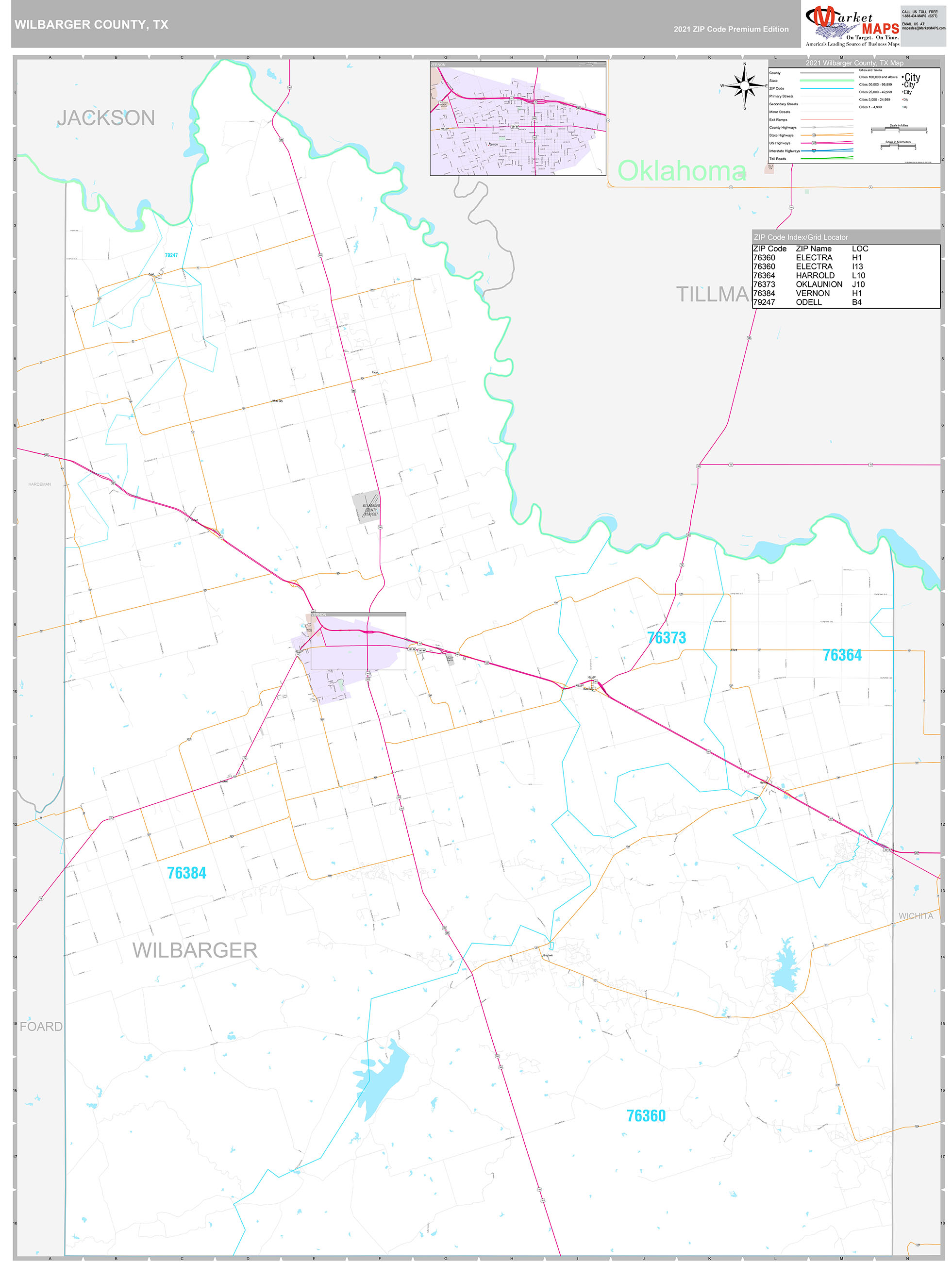Wilbarger County Wall Map Premium Style 0358