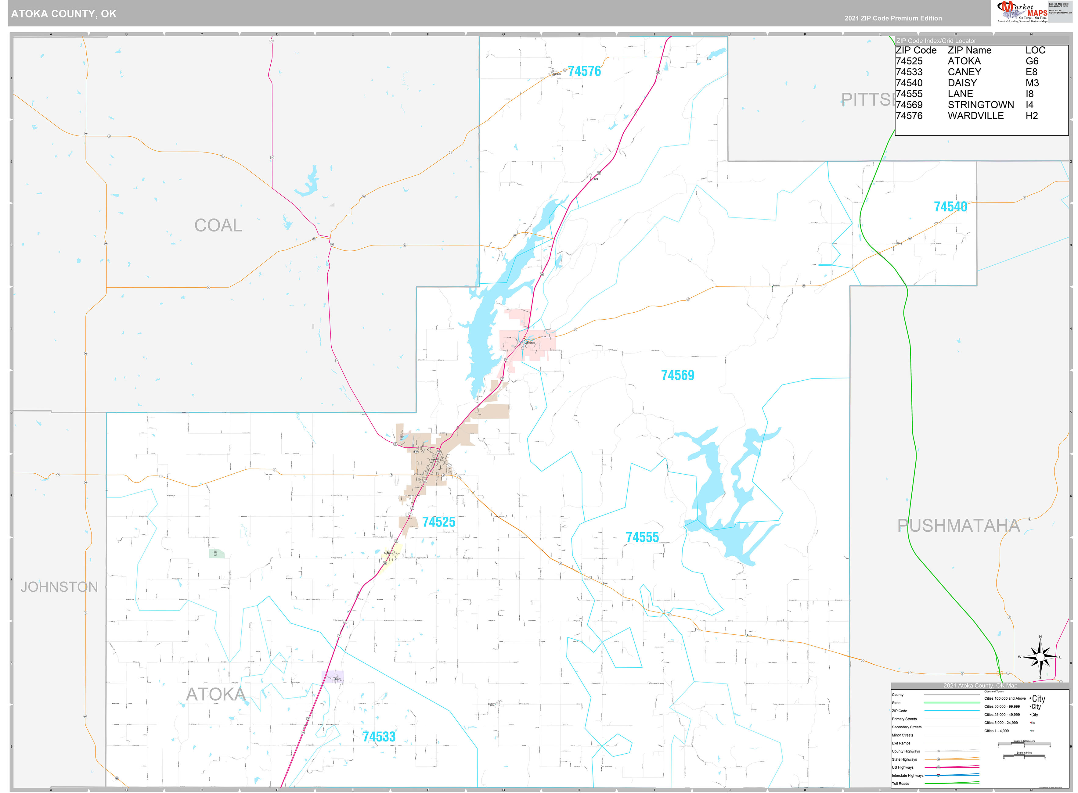 Atoka County Wall Map Premium Style