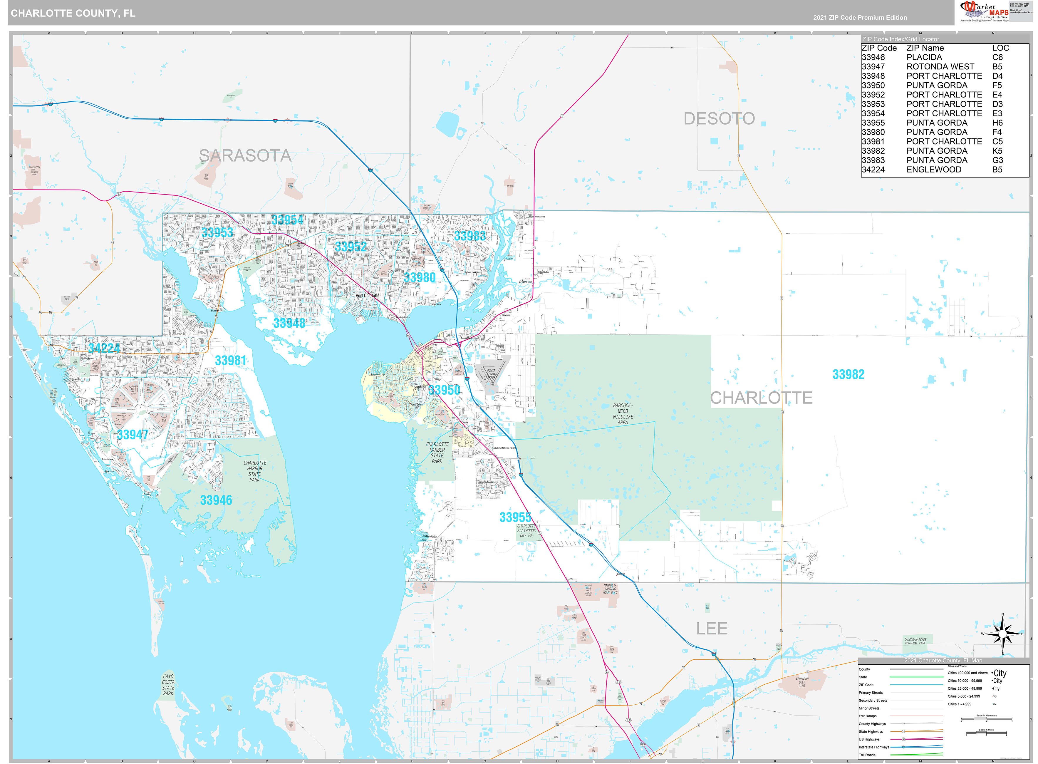 Charlotte County Wall Map Premium Style