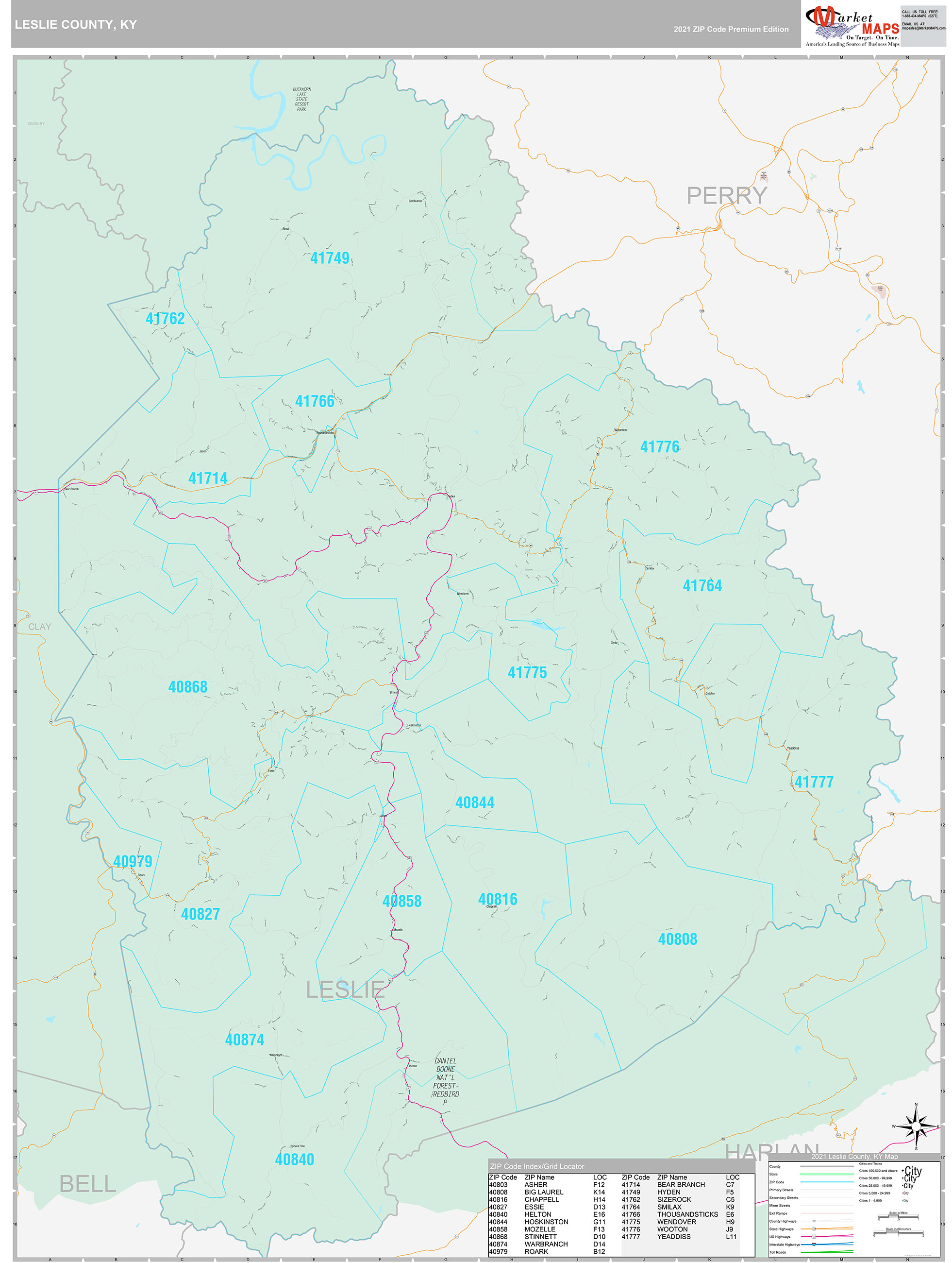 Leslie County Wall Map Premium Style